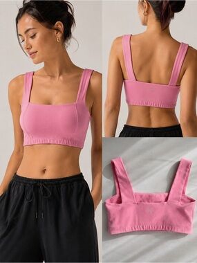 Beyond Yoga Pink Square Neck Sports Bra Cropped Tank Soft Activewear Top S